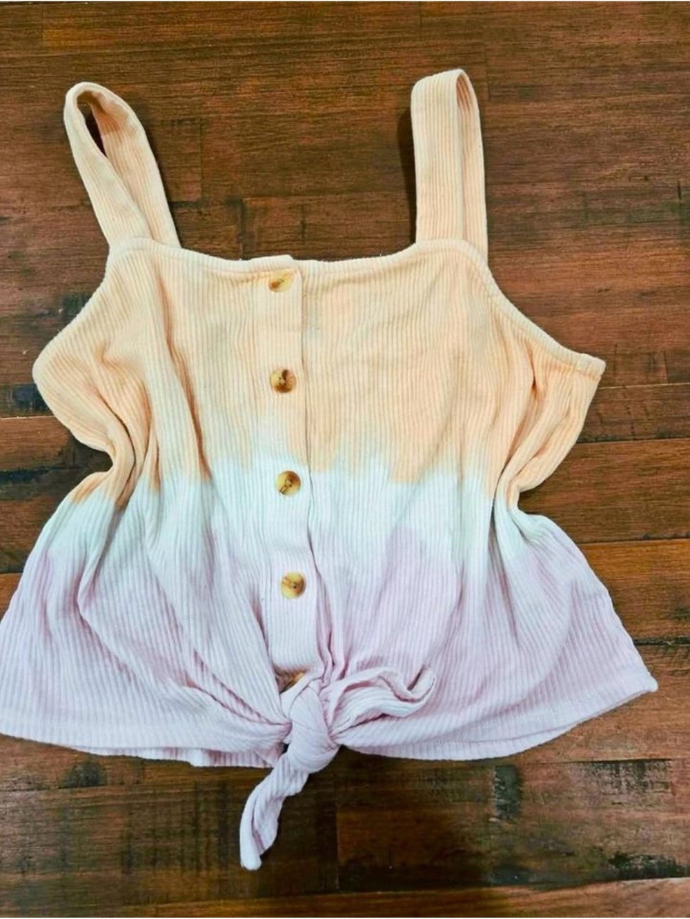 Justice Peach to Light Pink Ombre Ribbed Button Tank with Front Tie